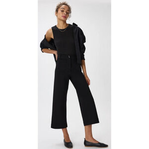 Quince Ultra-Stretch Ponte Cropped Wide Leg Pants Black Size 2 NEW MSRP $120